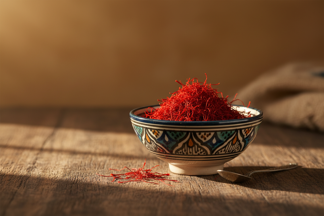 Safran dans un bol traditionnel