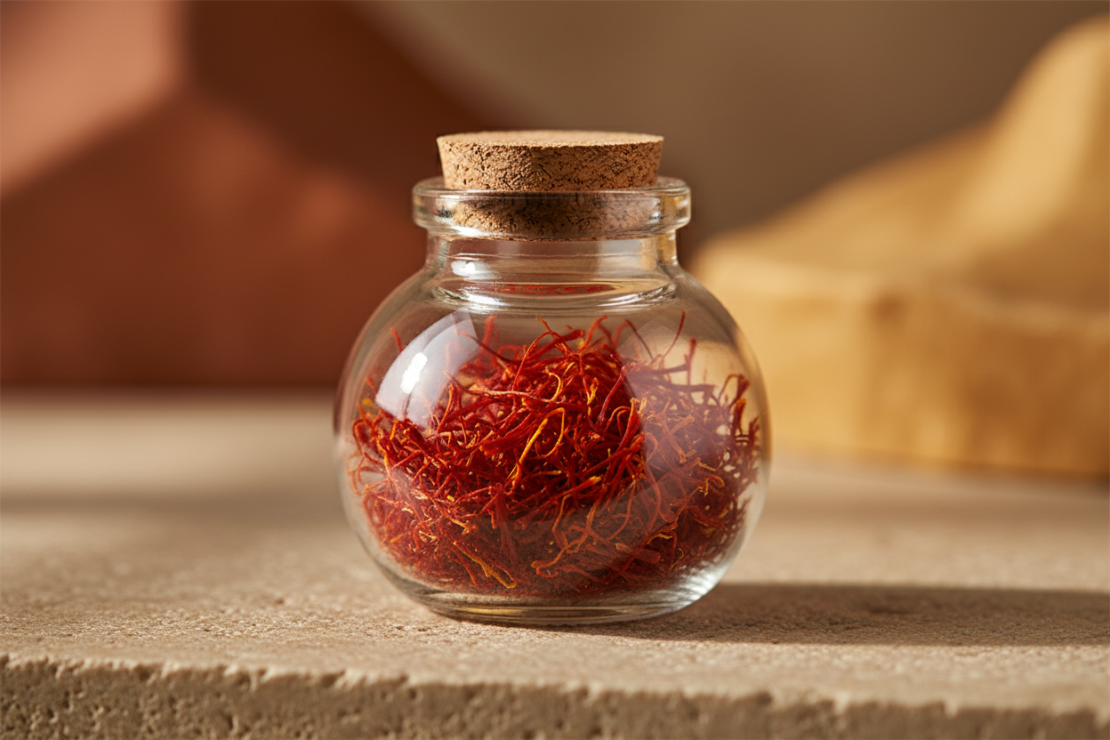 Safran dans un pot en verre